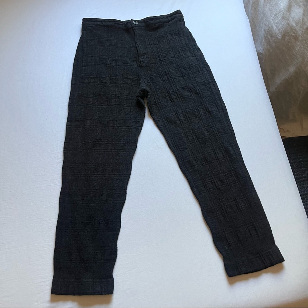BILLY REID black virgin wool textured slim straight leg cropped pants‎